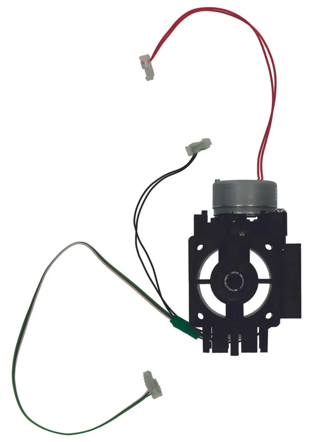 Judo Ersatzteil mit einem Elektromotor und mehreren Anschlusskabeln, montiert auf einem schwarzen Halter. Komponenten für eine technische Anwendung.